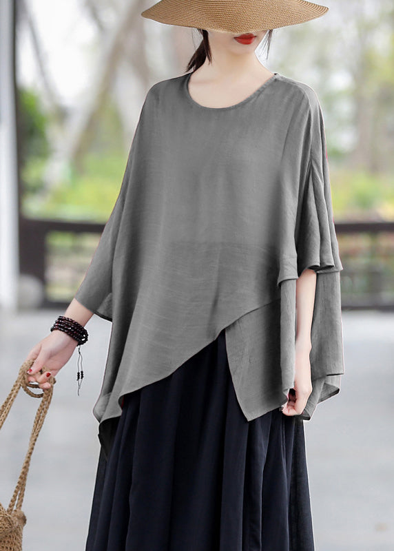Lose Schwarze O Neck Asymmetrische Baumwolle T Shirt Tops Sommer