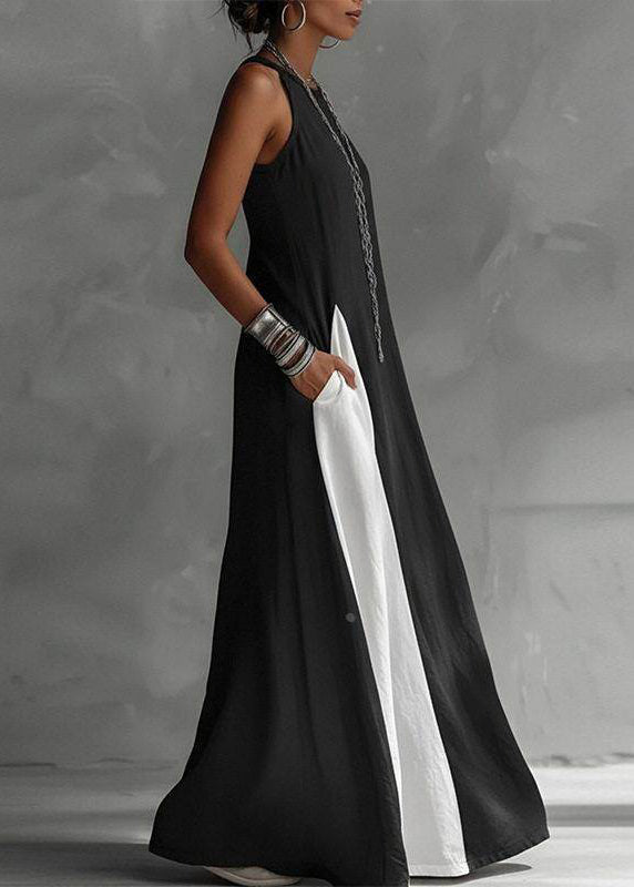 Loose Black O-Neck Long Spaghetti Strap Dress Summer