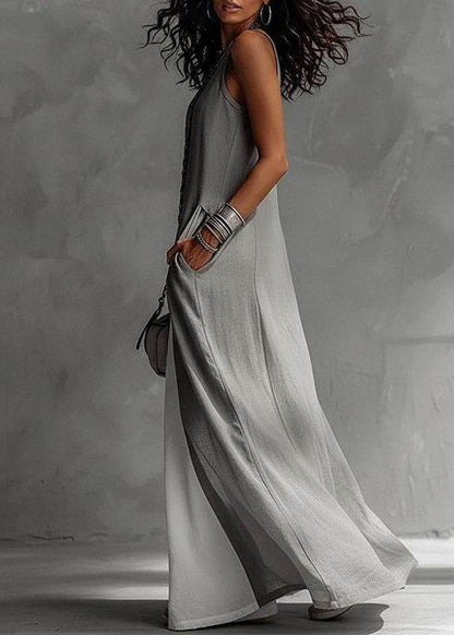 Loose Black O-Neck Long Spaghetti Strap Dress Summer