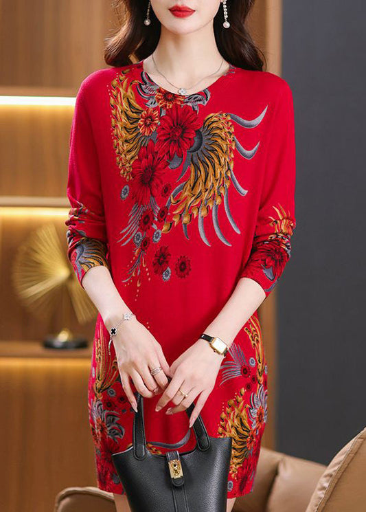 Locker geschnittener schwarzer Strickpullover mit Rundhalsausschnitt und Print, langärmelig