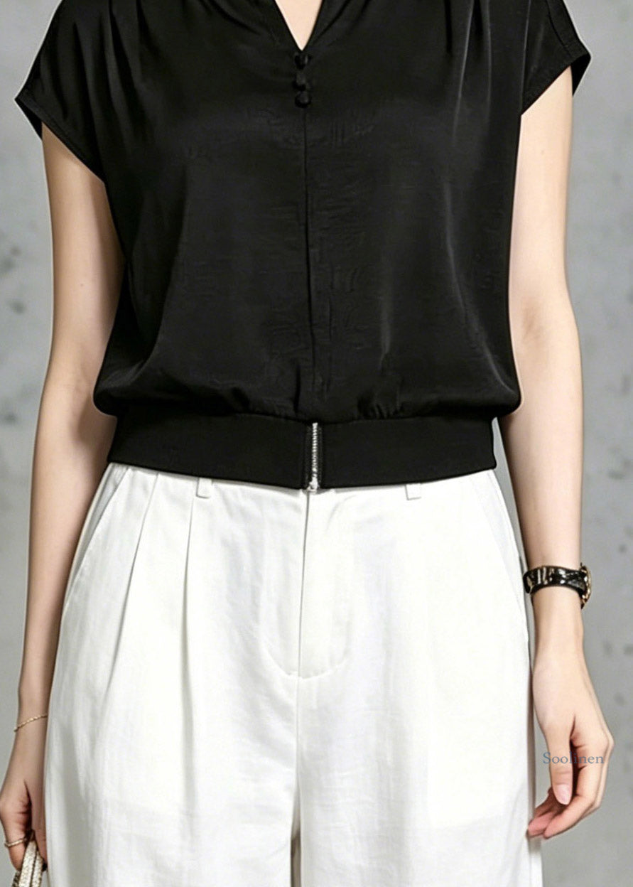 Loose Black O-Neck Solid T Shirt Summer