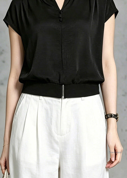 Loose Black O-Neck Solid T Shirt Summer