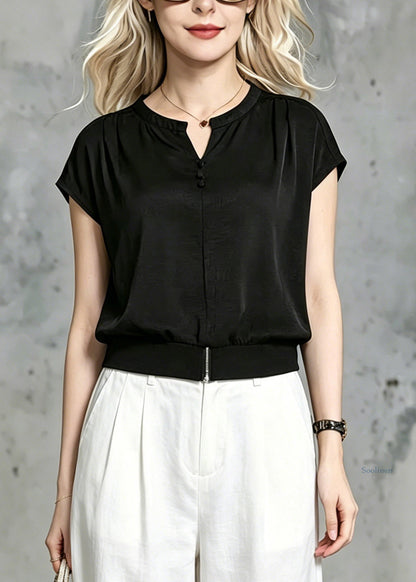Loose Black O-Neck Solid T Shirt Summer