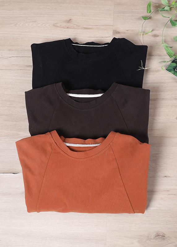 Loose Black O-Neck Stand Spring Tops - SooLinen