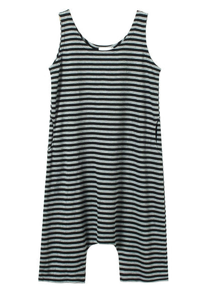 Mono holgado negro sin mangas de algodón con cuello redondo y rayas de patchwork