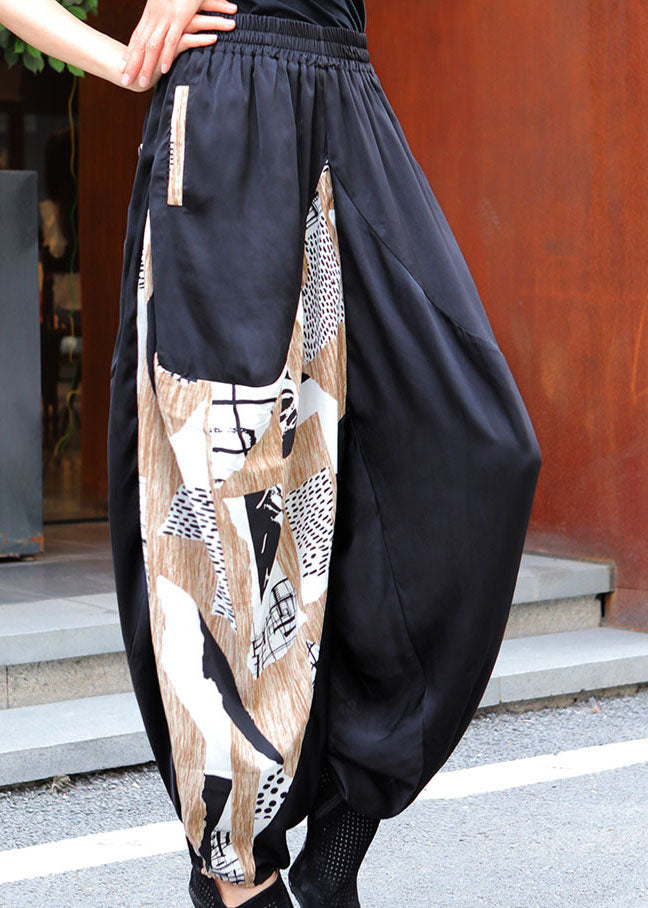 Lockere schwarze Patchwork-Apricot-Freizeithose für den Frühling