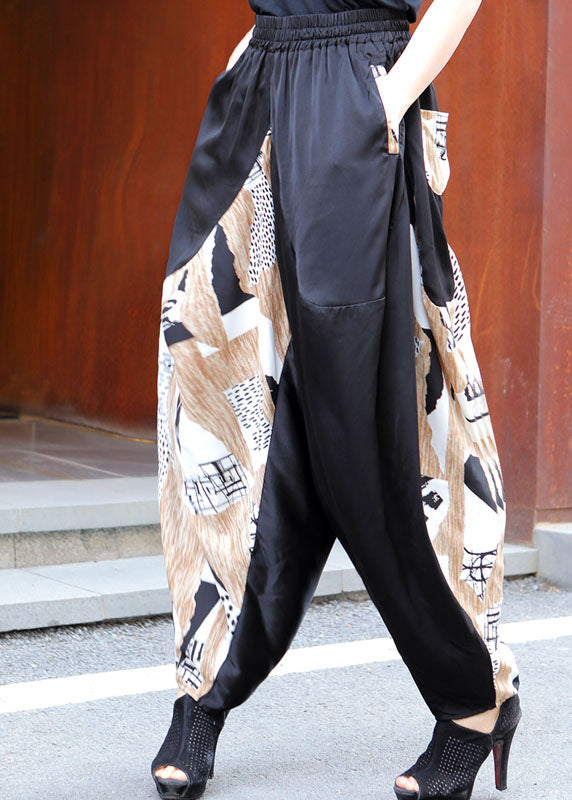 Lockere schwarze Patchwork-Apricot-Freizeithose für den Frühling