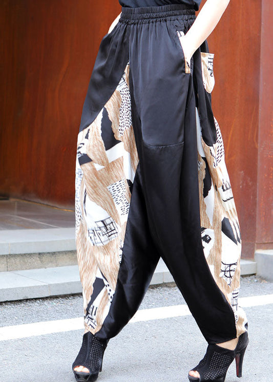 Lockere schwarze Patchwork-Apricot-Freizeithose für den Frühling