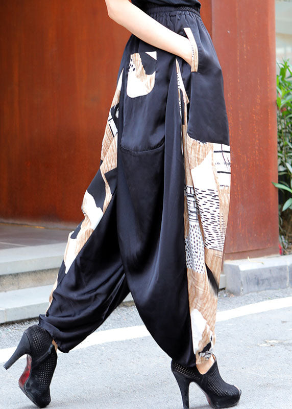 Lockere schwarze Patchwork-Apricot-Freizeithose für den Frühling