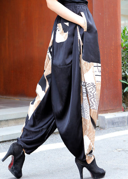 Lockere schwarze Patchwork-Apricot-Freizeithose für den Frühling