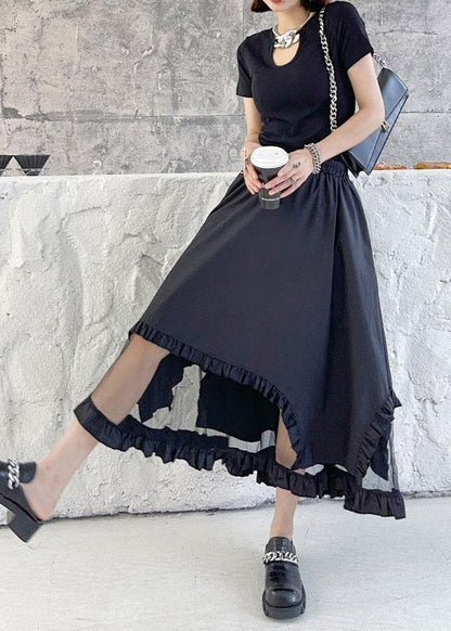 Loose Black Patchwork Tulle Cotton Skirt - SooLinen