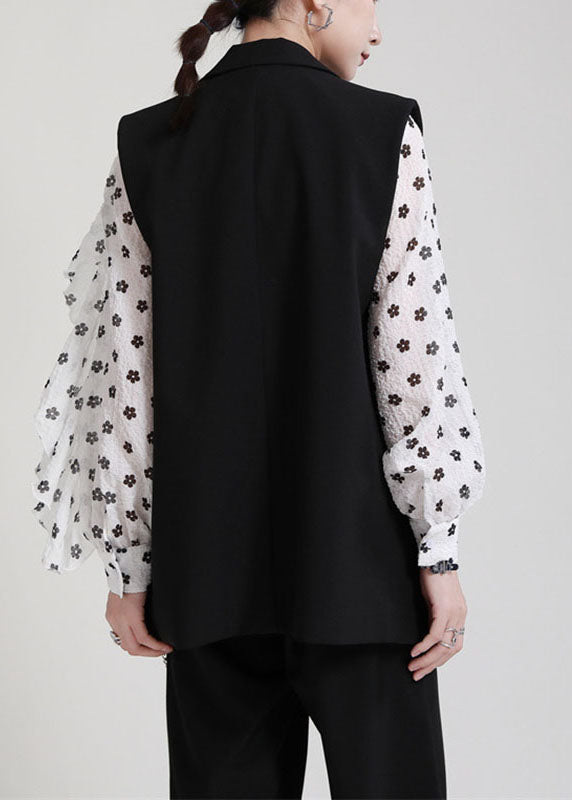 Lockere schwarze PeterPan-Kragen-Knopfschleife, ärmellose Weste