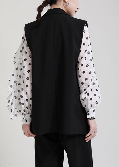 Lockere schwarze PeterPan-Kragen-Knopfschleife, ärmellose Weste