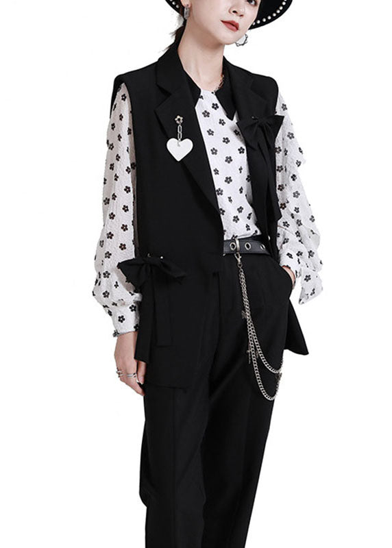 Lockere schwarze PeterPan-Kragen-Knopfschleife, ärmellose Weste