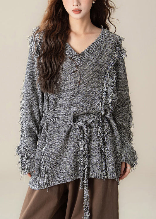 Lockerer, kuscheliger Strickpullover mit V-Ausschnitt für den Frühling