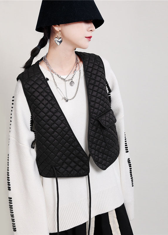 Lockere schwarze ärmellose Weste mit V-Ausschnitt und Taschen