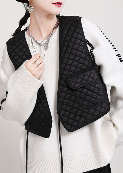 Lockere schwarze ärmellose Weste mit V-Ausschnitt und Taschen