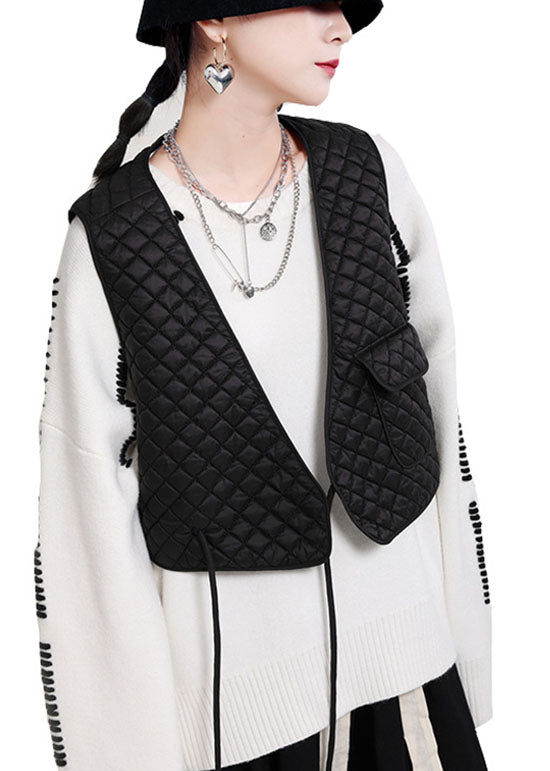 Lockere schwarze ärmellose Weste mit V-Ausschnitt und Taschen