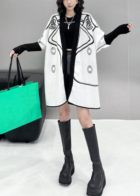 Loose Black V Neck Wear On Both Sides Knit Coats Fall