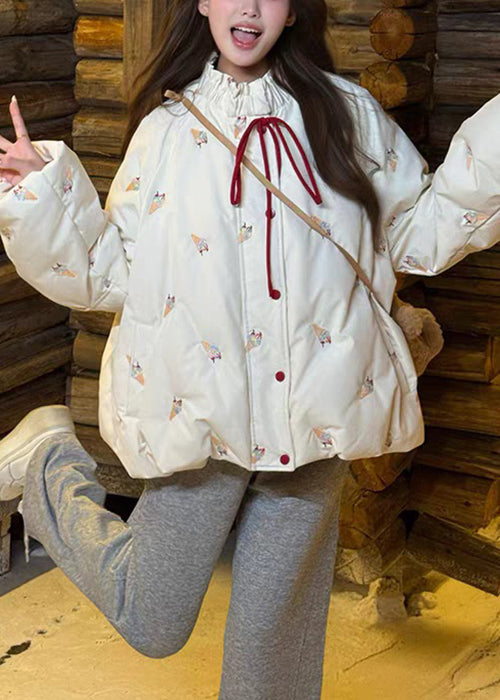 Abrigo acolchado de plumón de pato con estampado arrugado negro suelto para invierno