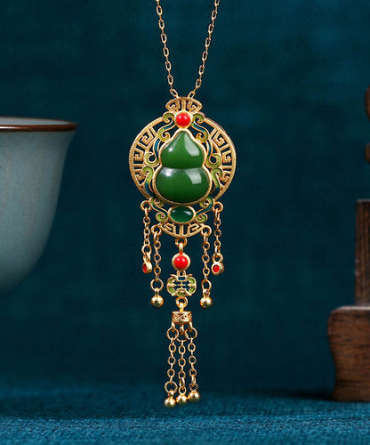 Lose schwärzlich-grüne antike Gold Jade Achat Quaste Anhänger Halskette