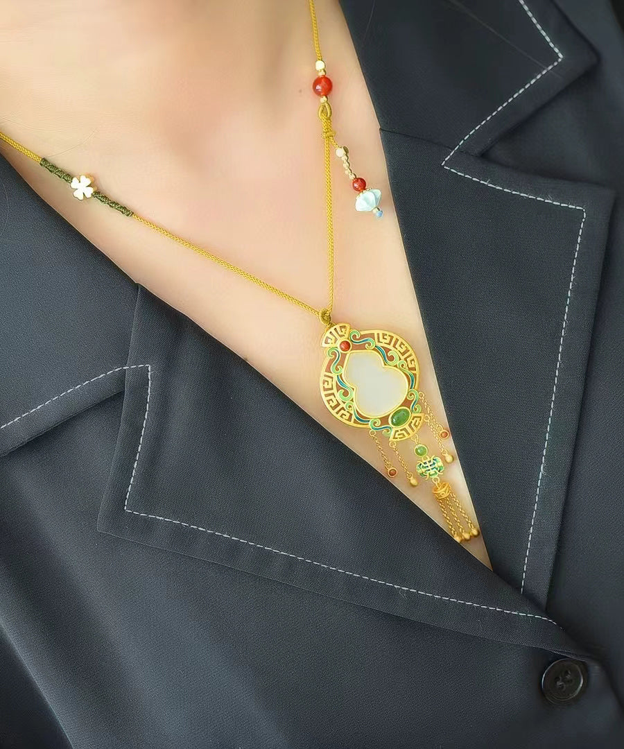 Lose schwärzlich-grüne antike Gold Jade Achat Quaste Anhänger Halskette