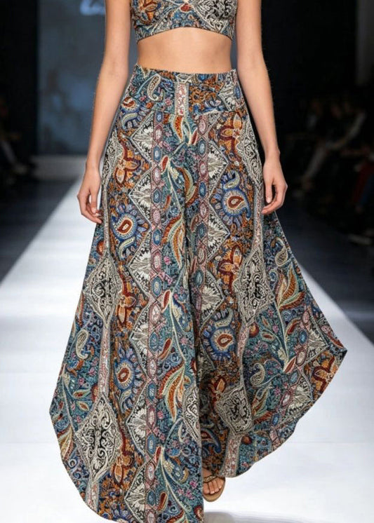 Loose Blue Asymmetrical High Waist Pockets Wide Leg Pants Summer