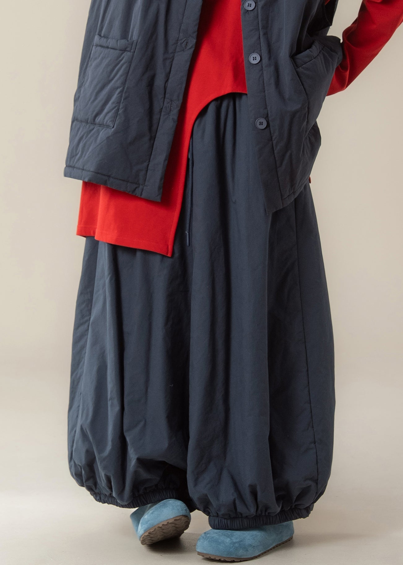 Pantalones de linterna de cintura alta azules sueltos de invierno