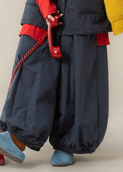 Pantalones de linterna de cintura alta azules sueltos de invierno