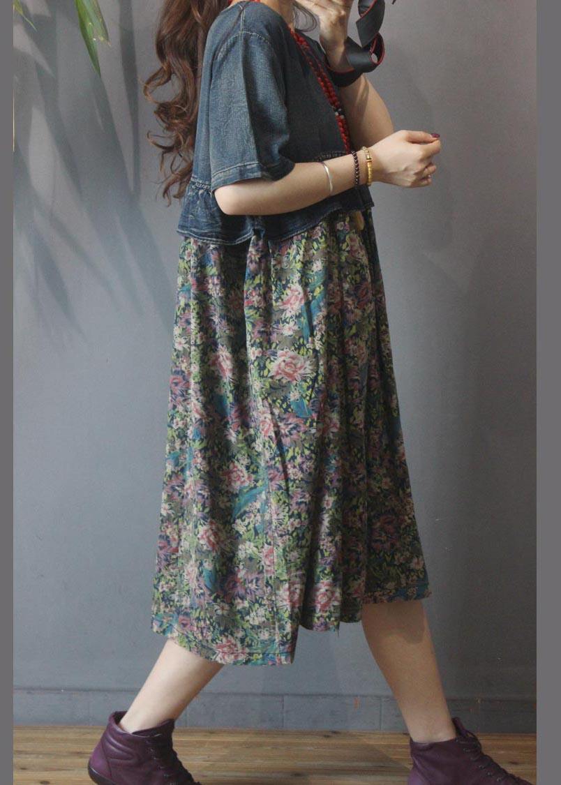 Loose Blue Patchwork  Print Loose Summer Holiday Dress - SooLinen