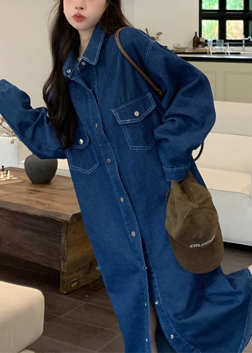 Camisas vaqueras sueltas con cuello Peter Pan y botones azules para primavera