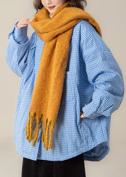 Parkas holgadas de cuadros azules con cuello Peter Pan y bolsillos para invierno