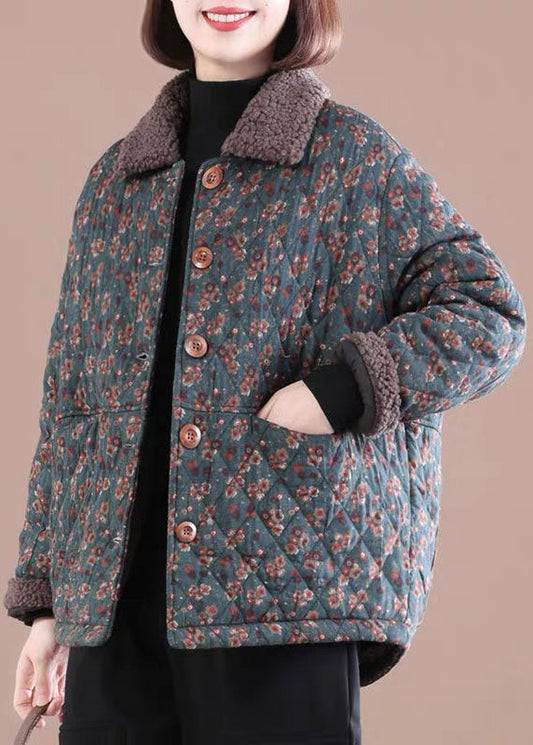 Lockere blaue PeterPan-Kragen-Print-warme Fleecejacke für den Winter