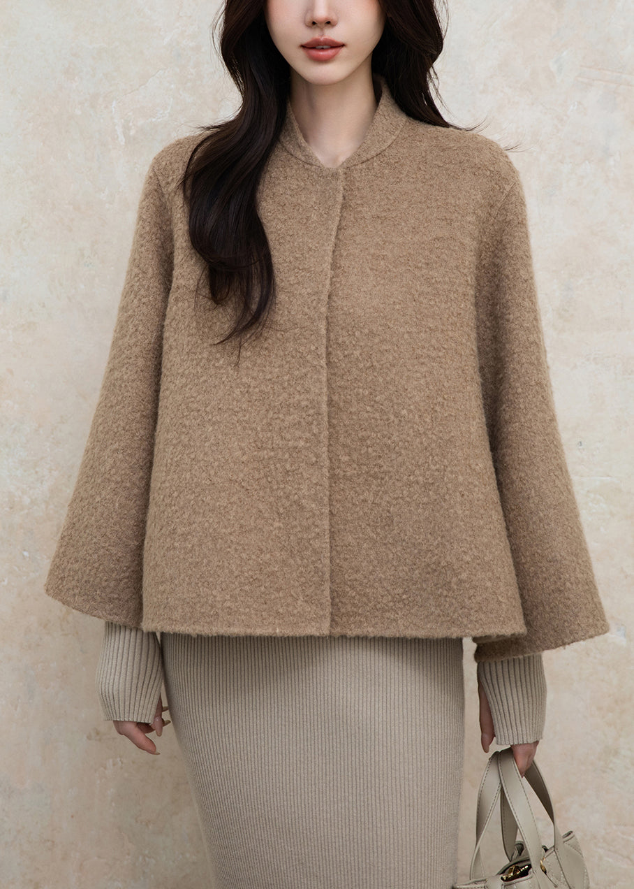 Loose Brown Fox Collar Button Solid Woolen Coats Winter