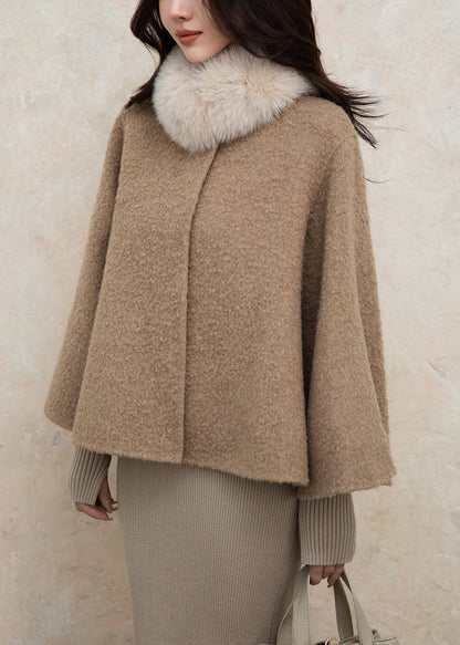 Loose Brown Fox Collar Button Solid Woolen Coats Winter