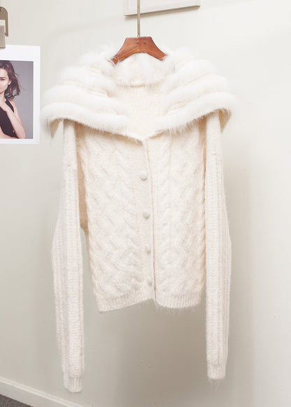 Lockerer brauner Matrosenkragen-Fuchskragen-Patchwork-Zopfstrickmantel Frühling