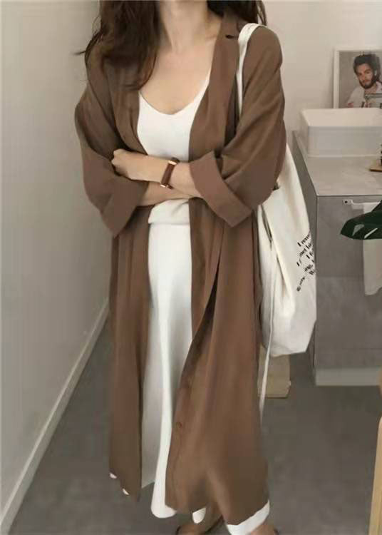 Lose Karamell Peter Pan Kragen binden Taille Baumwolle Hemden Kleider Frühling