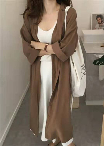 Lose Karamell Peter Pan Kragen binden Taille Baumwolle Hemden Kleider Frühling