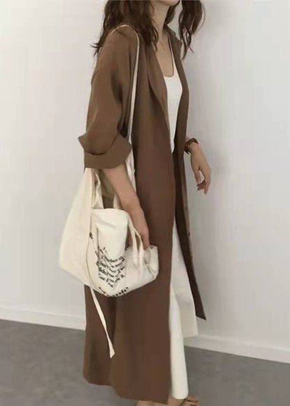 Lose Karamell Peter Pan Kragen binden Taille Baumwolle Hemden Kleider Frühling