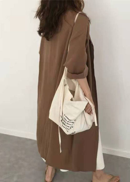 Lose Karamell Peter Pan Kragen binden Taille Baumwolle Hemden Kleider Frühling