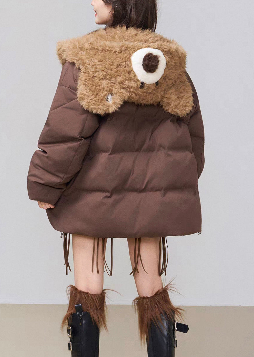 Parka de invierno holgada con capucha y cordón de algodón con patchwork para café