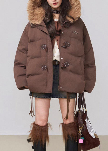 Parka de invierno holgada con capucha y cordón de algodón con patchwork para café