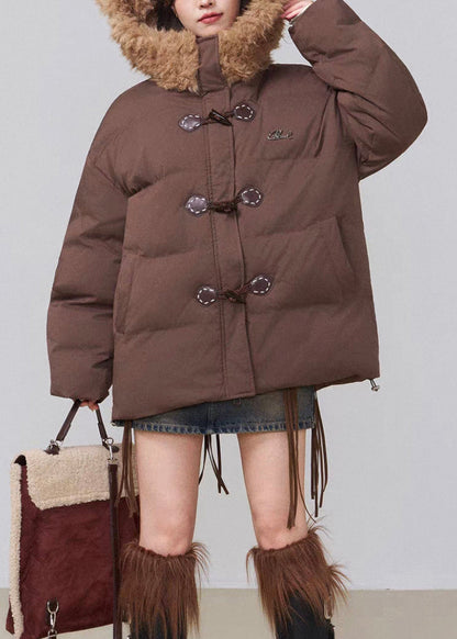 Parka de invierno holgada con capucha y cordón de algodón con patchwork para café