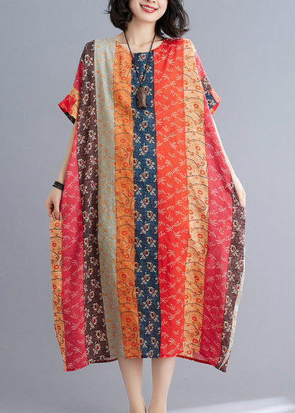 Lose Schokoladenorange O-Ausschnitt Print Strandkleider Kurzarm