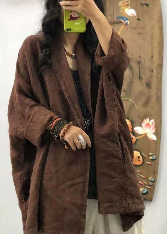 Lose Schokolade Tasche Peter Pan Kragen Leinen Mäntel Langarm
