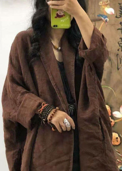 Lose Schokolade Tasche Peter Pan Kragen Leinen Mäntel Langarm