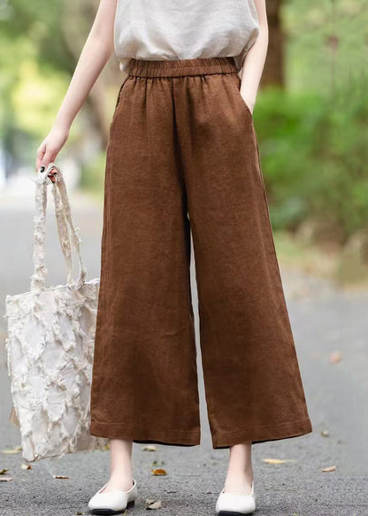 Loose Coffee Pockets Linen Wide Leg Pants Summer