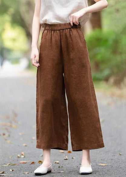 Loose Coffee Pockets Linen Wide Leg Pants Summer