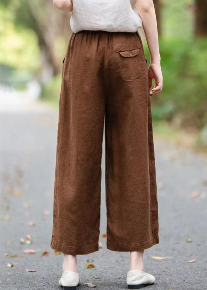 Loose Coffee Pockets Linen Wide Leg Pants Summer