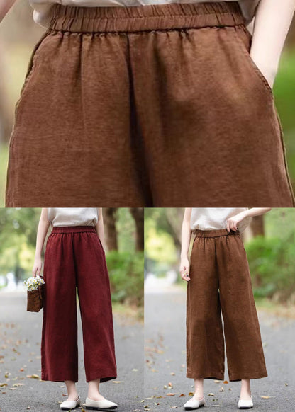 Loose Coffee Pockets Linen Wide Leg Pants Summer